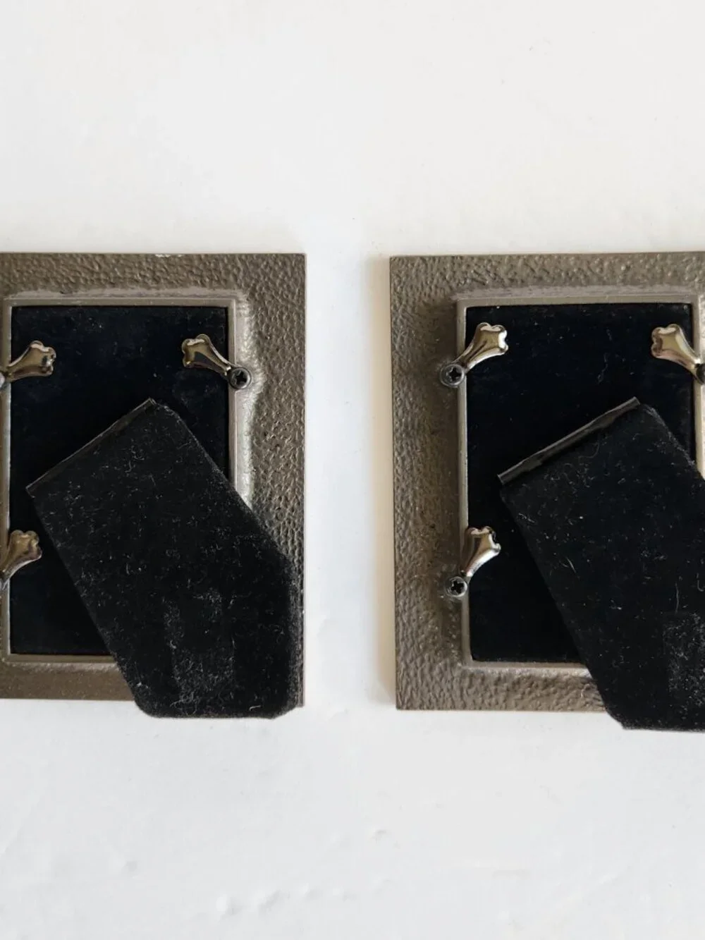 Set of 2 Mini Rhinestone Rectangle Metal Photo Frames Green Gold Chevron Design